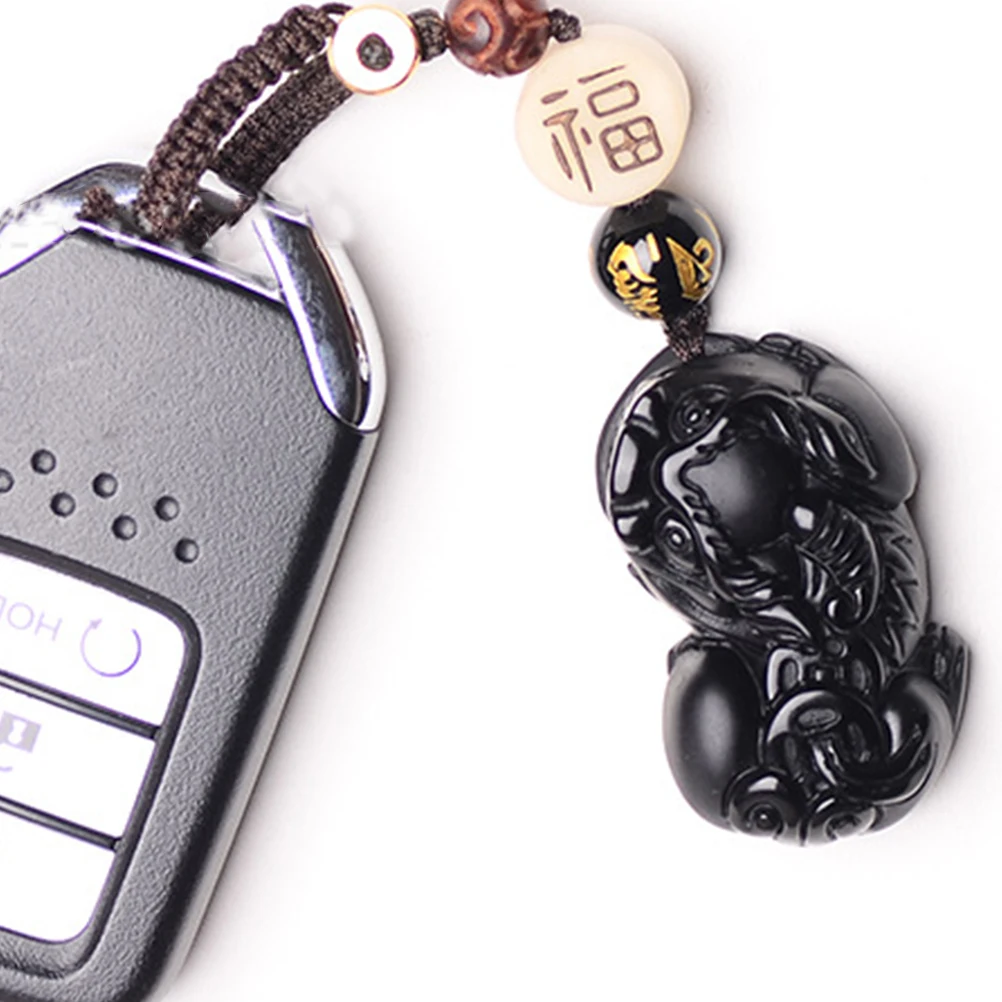 

1pc Car Key Pendant Chinese Style Stone Pi Feng Shui Hanging Ornament Key Chain Bag Pendant Random Rope Style