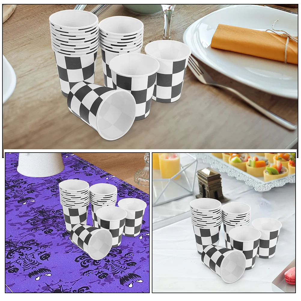 40pcs Racing Themed Cups Checkered Cups Paper Cups Disposable Beverage Cups for Party Wedding and Birthday Decorations 250ml