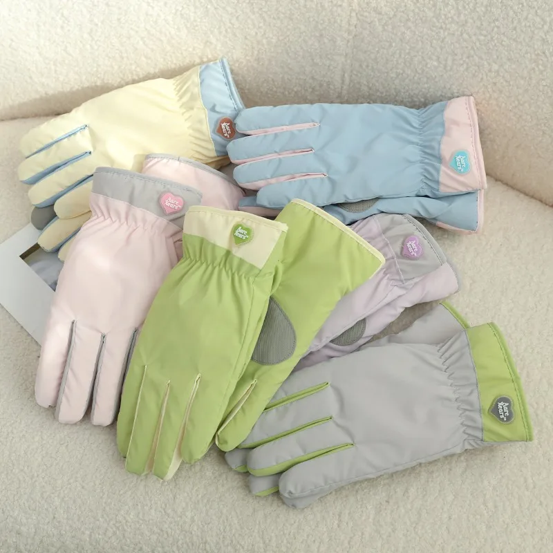 Cute Thermal Gloves Women's Winter Velvet Thickened Cold-proof Outdoor Skiing Riding Vehicle Windproof protective gloves