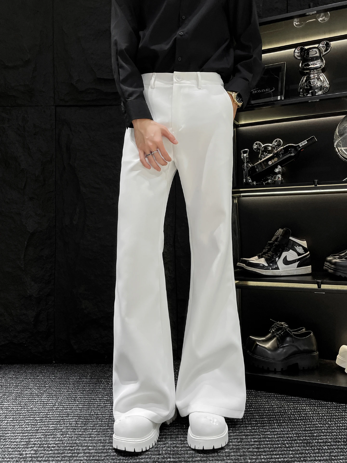 

Loose Straight Leg Men's Trousers White Bell Bot Casual Long Pants Luxury Heightening Effect Youth Faion Autumn Wear