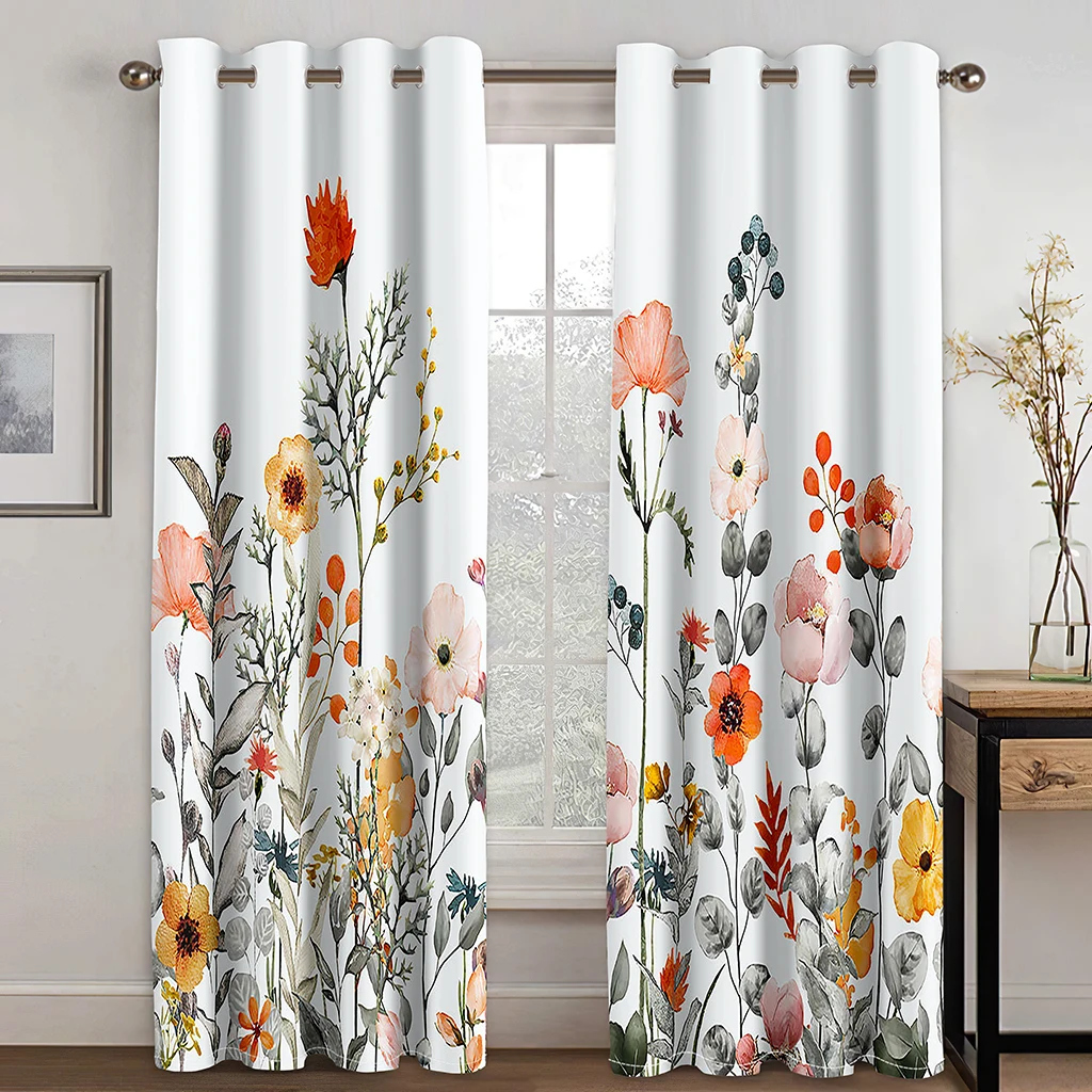 2pcs Beautiful Flower Butterfly Printed Curtains Grommet Top Hook Curtain For Restaurants  Living Room Bedroom Offices Room