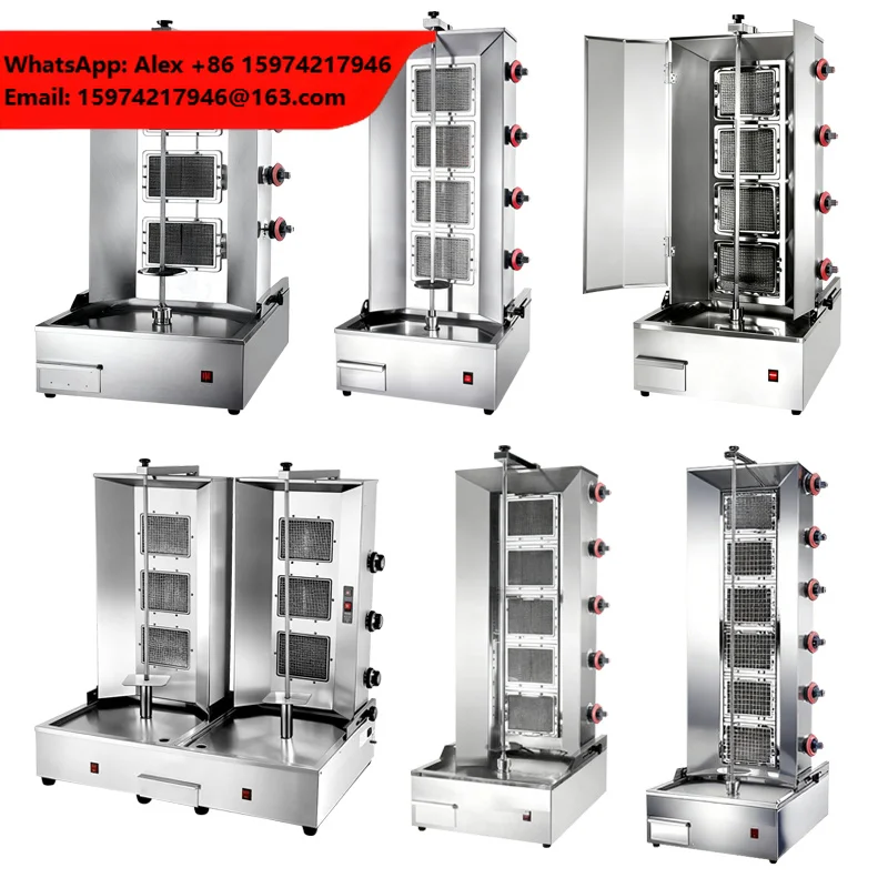 In-smart 3/4/5/6 Burners Shawarma Gas Doner Gyro Kebab Skewer Grill Maker Machine Stainless Steel Turkey Kebab Robotic Equipment