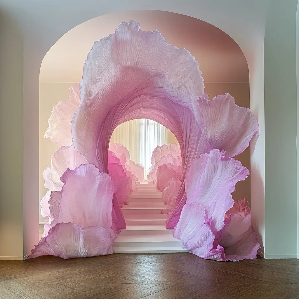 ZA-034 Color Artificial Custom Pink Silk Flower Wave Indoor Display Wedding Window Shop Event
