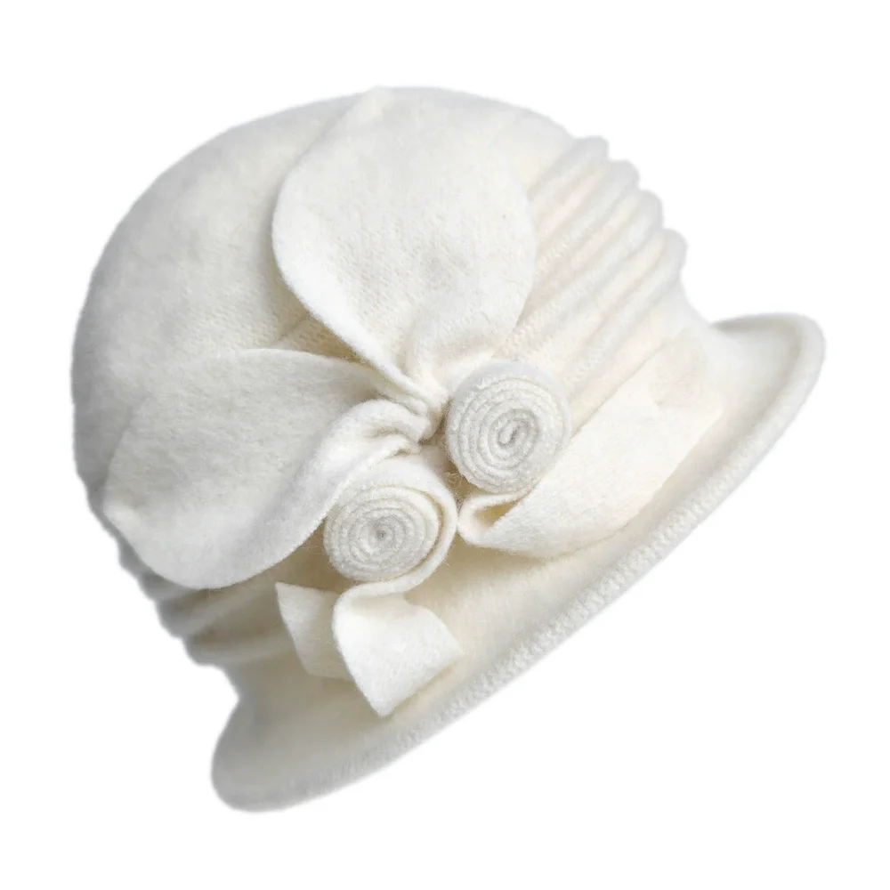2025 100% wool Hats Middle aged Women Fedora Hat Floral Wool Mom Hats For Winter And Autumn