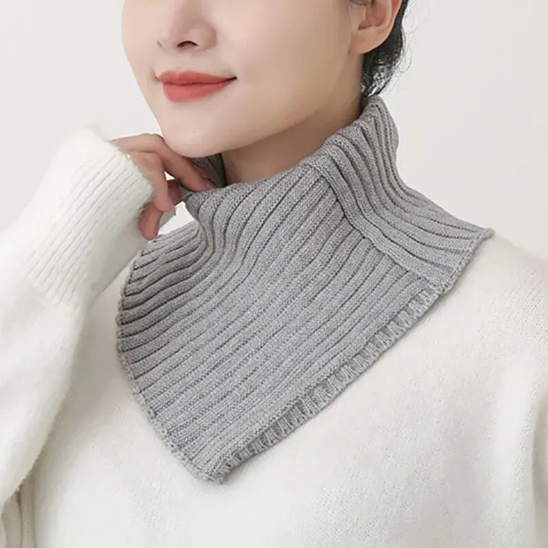 Detachable Striped Knitted Turtleneck Collar For Women False Collar Fashion Plain Winter Warm Cover Head Neck Guard Collar