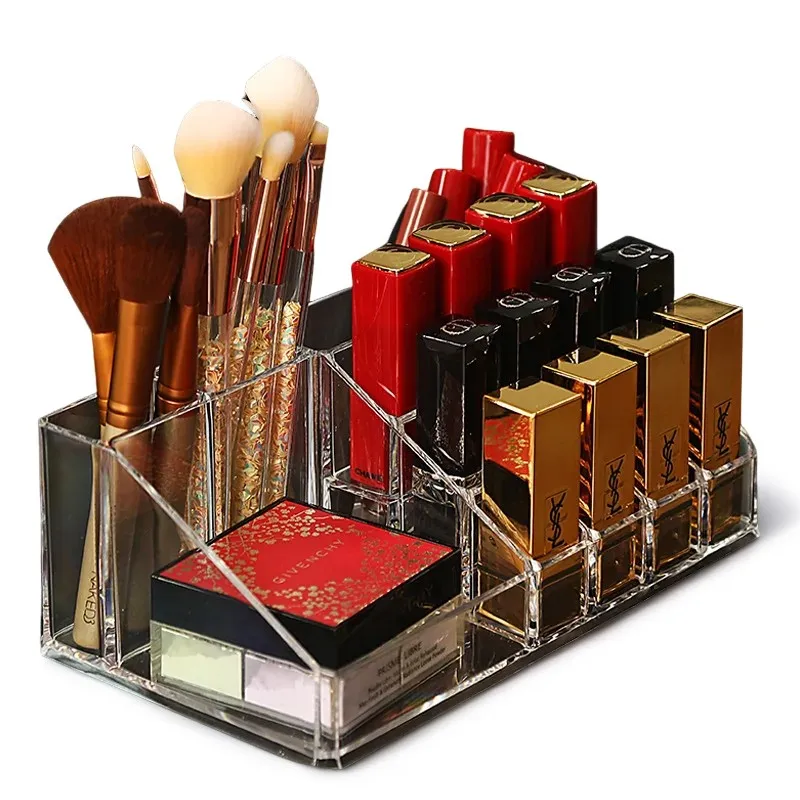 New Multiple Grid Acrylic transparent Makeup Organizer Storage Boxes Make Up Organizer lipstick holder Jewelry Box Display Stand