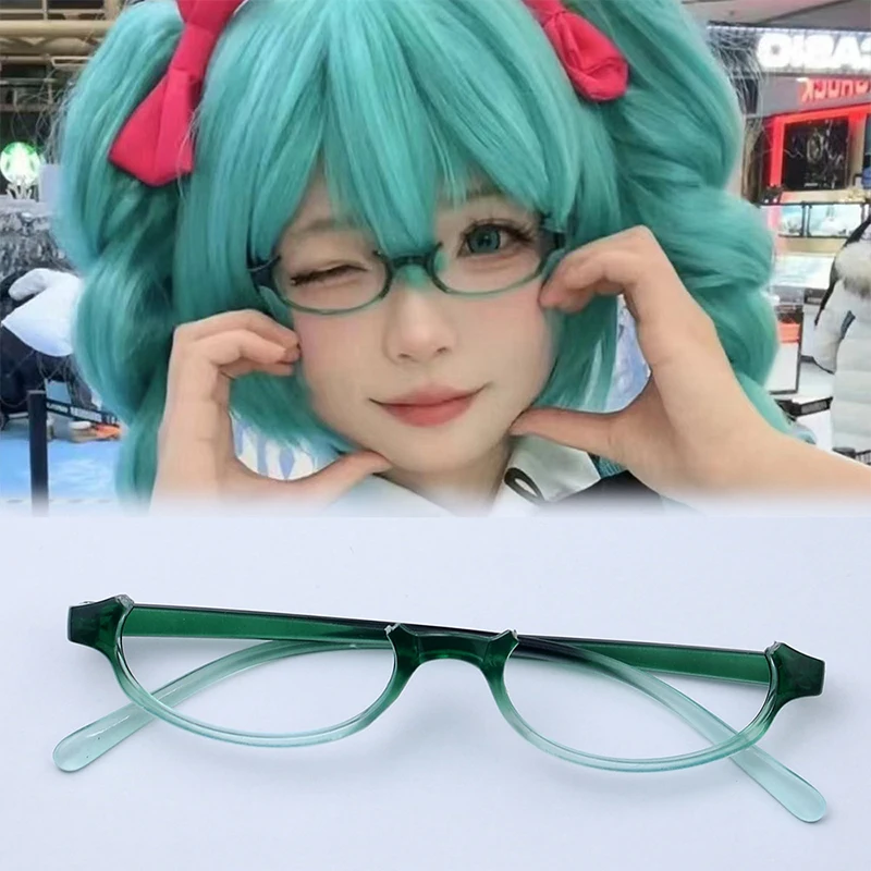 Anime Metade do Quadro Óculos com Gradiente Verde Moldura, Miku Cosplay Props