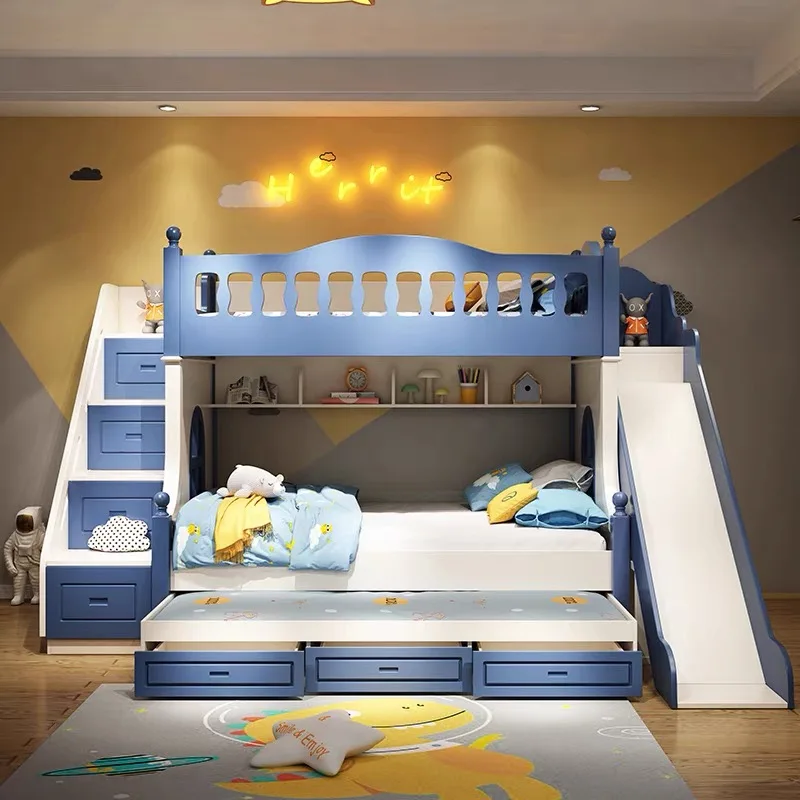 Cama Loft con cajones para niñas de 5 a 8 años, muebles de dos pisos, litera rosa, moda creativa y encantadora, gran oferta