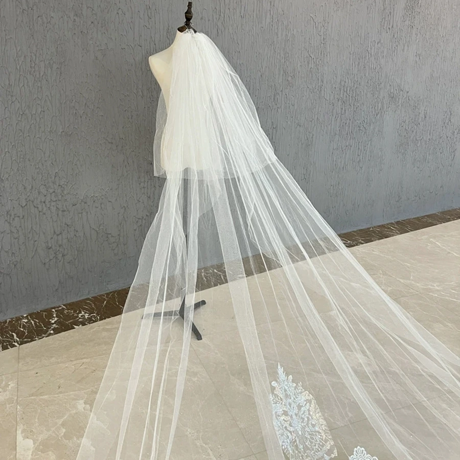 جديد وصول العاج كاتدرائية طرحة زفاف الدانتيل يزين العروس اكسسوارات الزفاف Vestidos de novia حجاب الزفاف #3