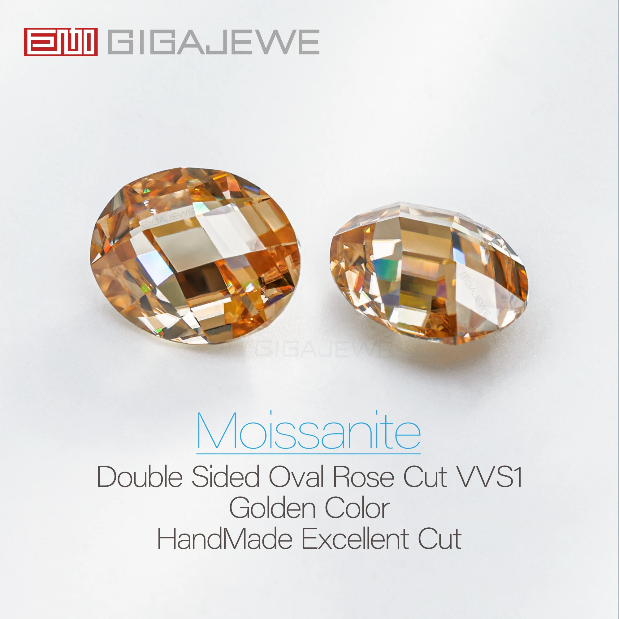 GIGAJEWE Double Sided Rose Oval Cut Moissanite Golden FL-VVS1 PFL-remium Gems Loose Diamond Test Passed Gemstone For Jewelry