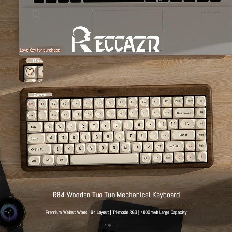 

R84/R68/R100 Tofu Three-Mode Woodlump Mechanical Keyboards The Third Mock Examination Vintage Style Office Silent Axis Keyboards
