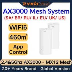 Tenda MX12 Mesh System AX3000 WiFi6 Mesh Wireless Router Up to 650㎡ 160MHz Bandwidth Seamless Roaming Range Extender Wifi Router