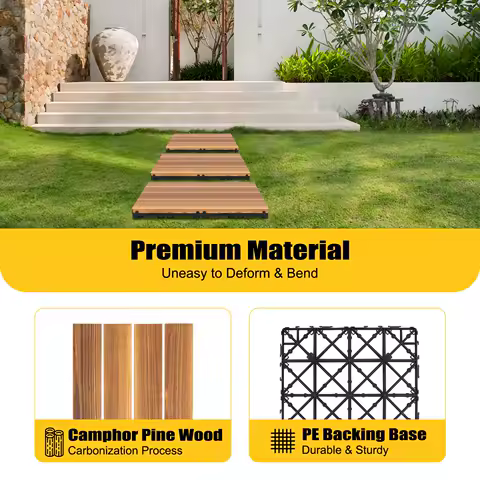 36 Pack Hardwood Interlocking Patio Deck Tiles Wood Interlocking Flooring Tiles,12" * 12" Interlocking Patio Tiles
