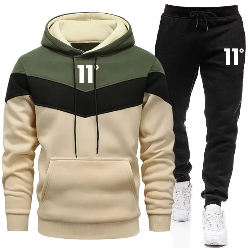 Autumn Winter Mens Tracksuit Printing Casual Tricolor Sweatshirts Outdoors Sports Jogging Man Clothing Single Piece Hoodie Pants