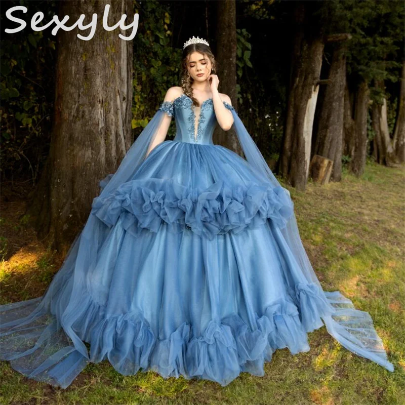 Vestidos de quinceañera azul polvoriento Vintage, disfraz mexicano, mascarada rococó, vestido de dieciséis cumpleaños, Vestidos de 15 Xv Años personalizados