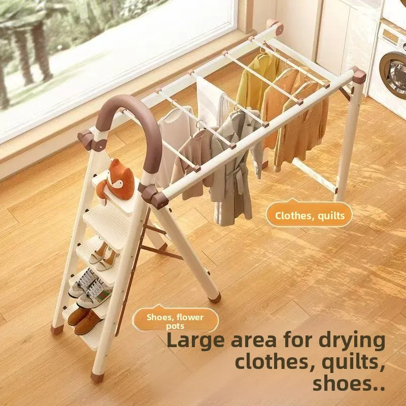 Indoor Thickened Folding  A Frame Ladder 4 5 Steps Multifunction Clothes Drying Rack Thickened Step Ladder Climbing Ladder