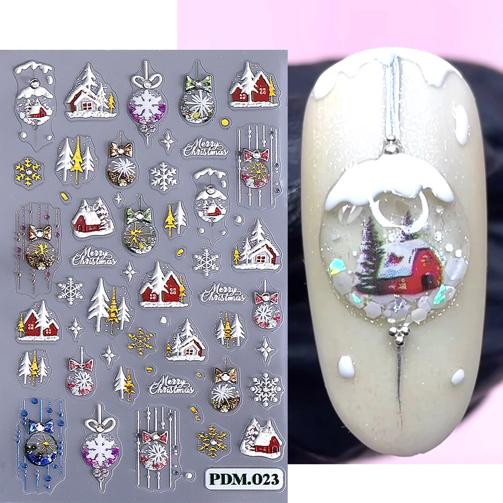 5D en relieve Navidad bola de nieve pegatinas para decoración de uñas autoadhesivas copo de nieve estrella calcomanías para uñas manicura DIY decoración suministros para uñas