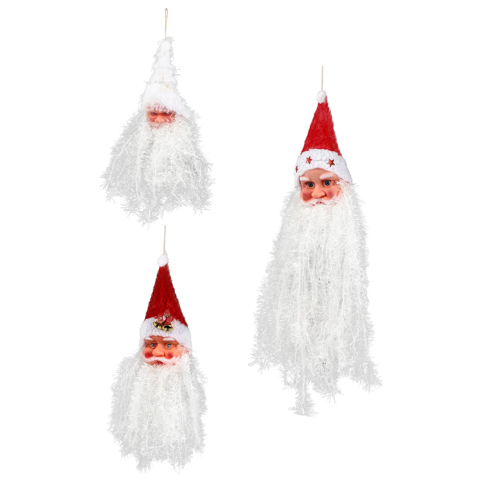 3 Pcs Props Santa Beard Novel Tree Pendant Fiber Christmas Hanging Ornaments Adorn