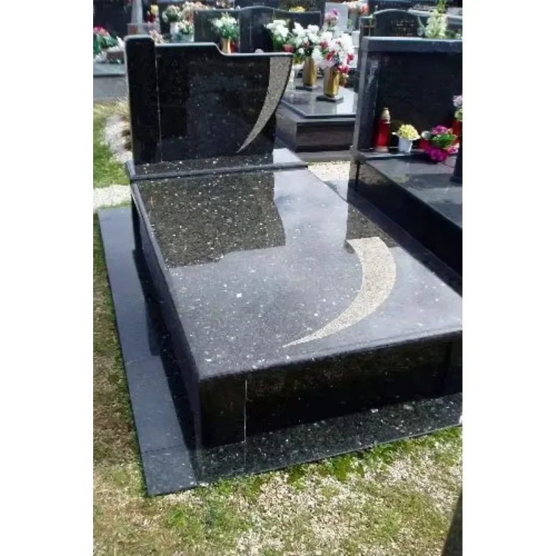 Blue Pearl Granite Marble Polished High Base Relief Pet Memorial Headstone European Style Tombstone Monument Poland Cemetery JH