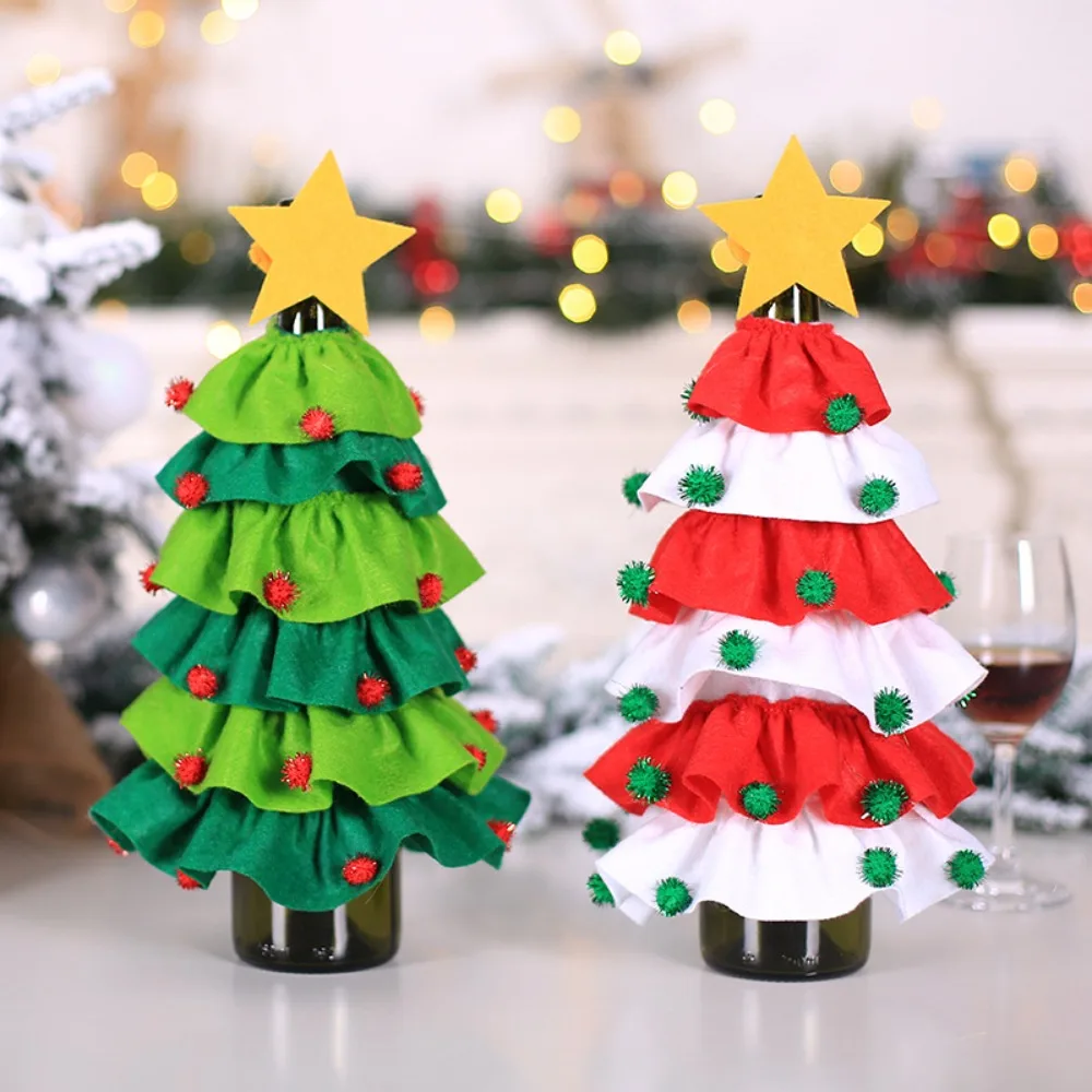 Exquisite Christmas Wine Bottle Cover Colorful Cartoon Christmas Tree Decorative Creative Cute Champagne Holders Hotel