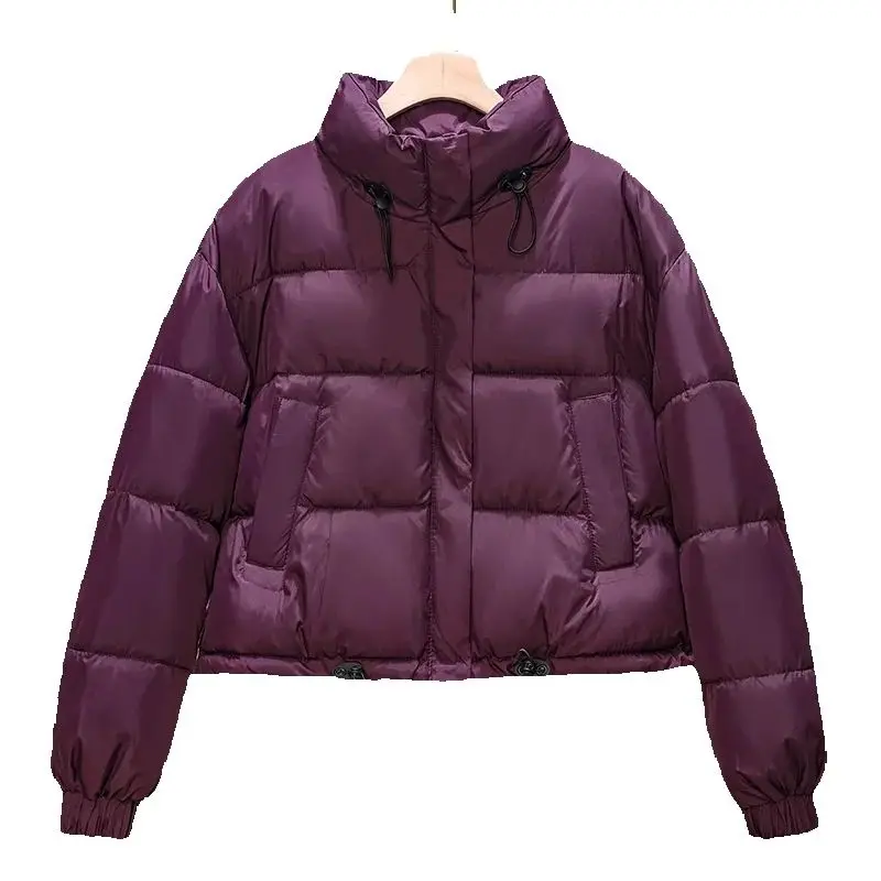 

Korean Fashion Short Down Cotton Jacket Women 2025 Winter Parkas Warm Padded Coat Stand Collar Thick Casual Ladies Bread Clothes