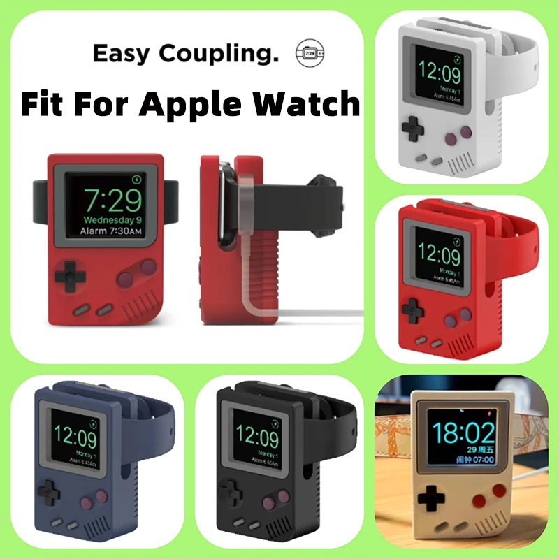 Silicone Holder For iWatch Charger Stand For Apple Watch 8 7 6 5 4 3 SE 45MM Charging Dock Desktop Retro Game Console Design