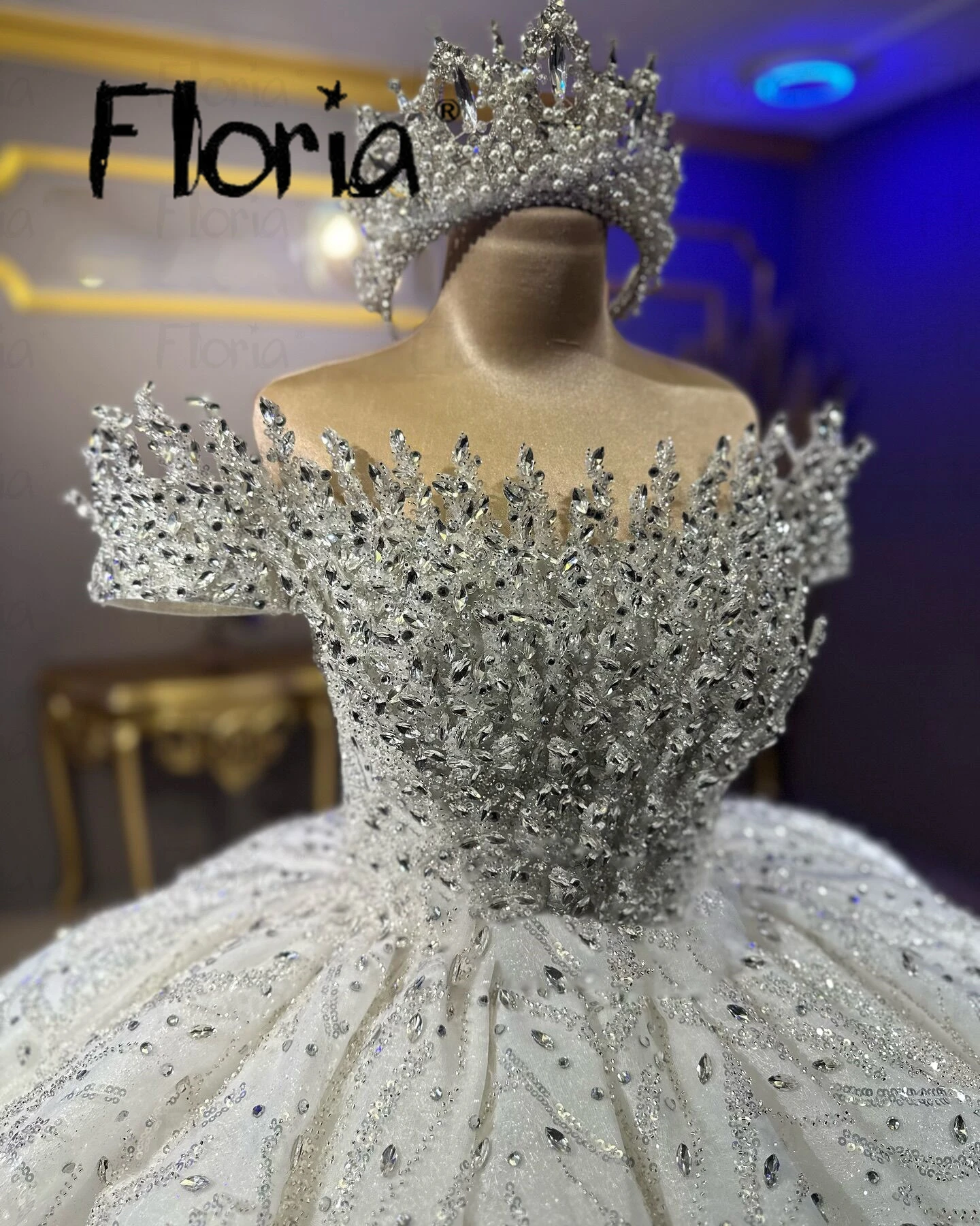 

High-end Off Shoulder Sparke Wedding Dress Saudi Arabia Aibye Bridal Gowns Customized White Princess Ball Gown Vestido De Noiva