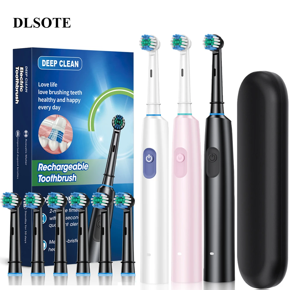 Rotating Black White Pink Electric Toothbrush for Adults with 4 Brush Heads 5 Modes Deep Clean with Rechargeable Power