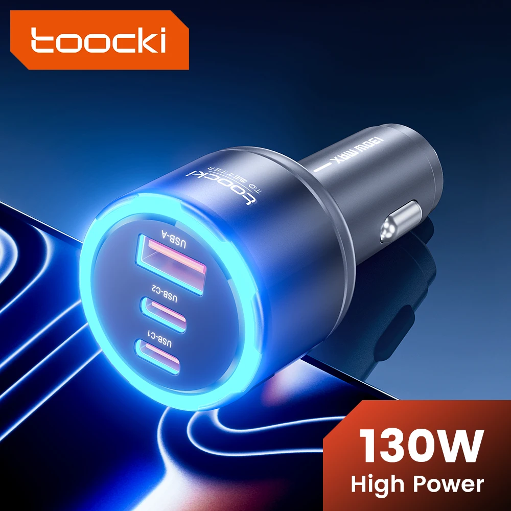 Toocki 130W Car Charger PD 100W PPS SFC2.0 Fast USB Type C Car Phone Charger for iPhone 17 16 15 Samsung S26 S25 Tablet Laptop
