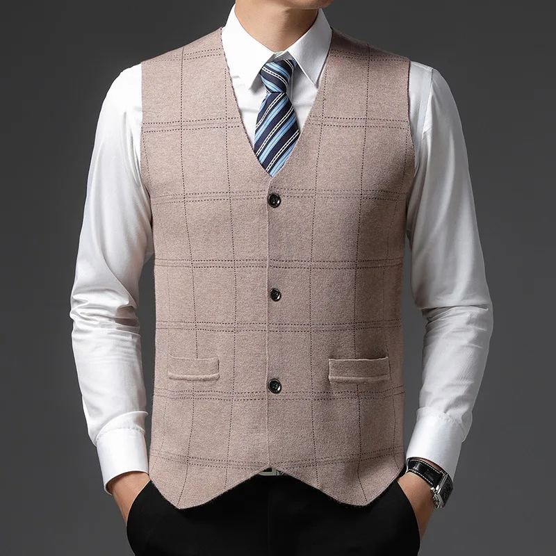 Autumn Knitted Suit Vest Fashion V-neck Men\'s Sleeveless Sweater Jacket Young Middle-aged Male Vests Wearcoat Warm Tops