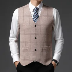 Autumn Knitted Suit Vest Fashion V-neck Men's Sleeveless Sweater Jacket Young Middle-aged Male Vests Wearcoat Warm Tops