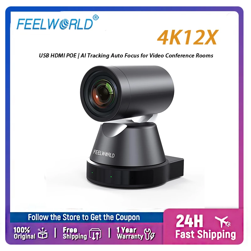 FEELWORLD 4K12X 12X Optical Zoom 4K PTZ Camera USB HDMI POE  | Al Tracking Auto Focus for Video Conference Rooms