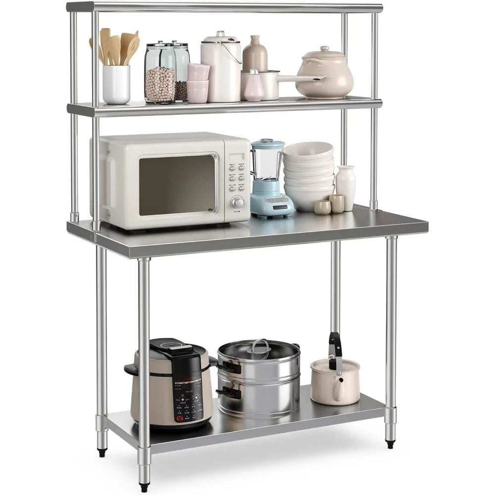 Stainless Steel Table with Overshelf, 48