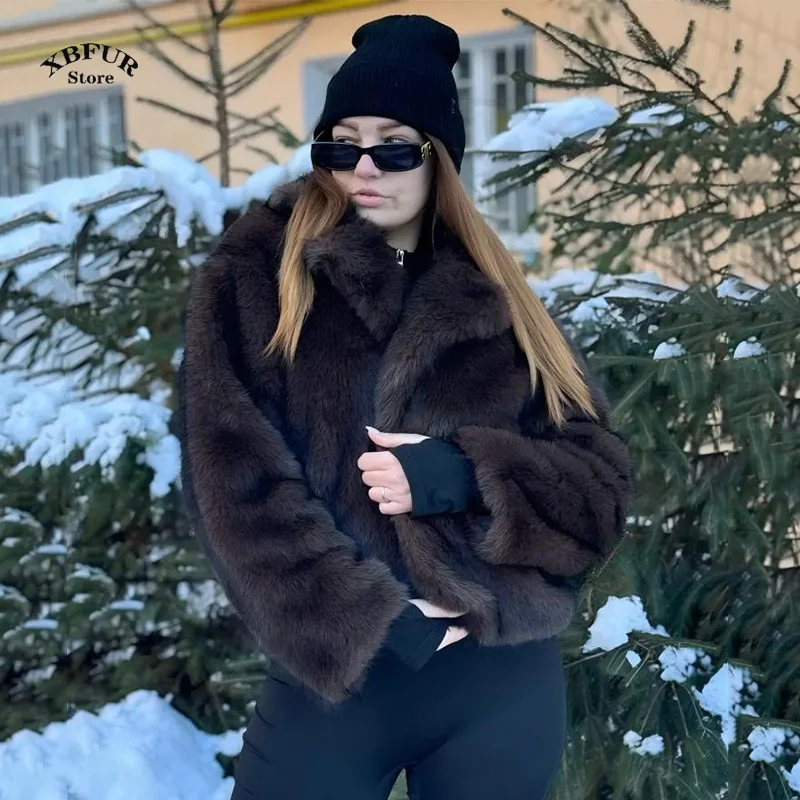 2024 inverno casaco de pele do falso feminino marca moda fofo pele de raposa outerwear casaco menina estilo rua peludo jaqueta quente