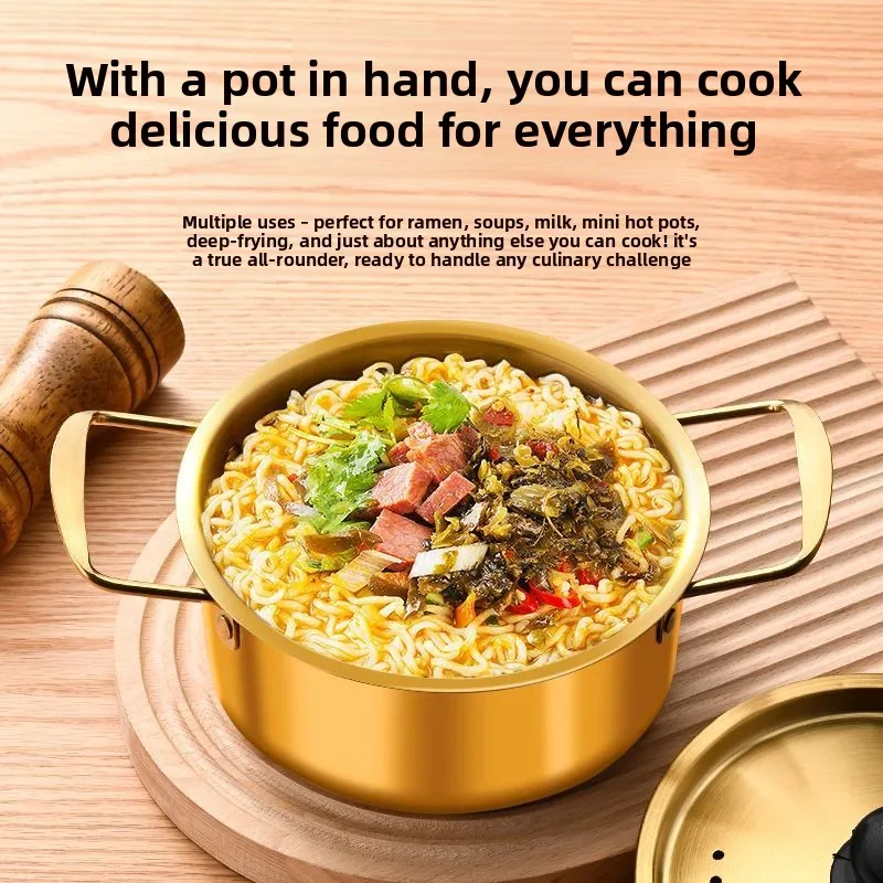 CZ Instant Noodles Pot Golden Stainless Steel Extra Thick Soup Pot Household Dormitory Cooking Noodles with Lid