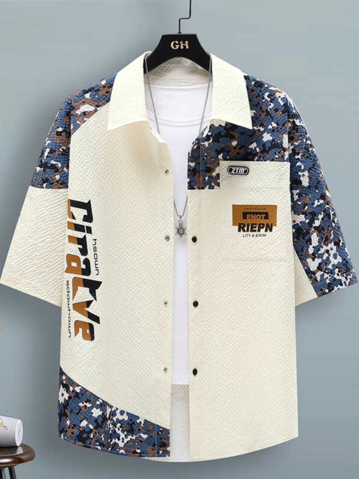 

Летняя тонкая мужская рубашка из ткани Color Blo Bubble Fabric с эффектом охлаждения, с коротким рукавом, модная молодежная повседневная верхняя одежда