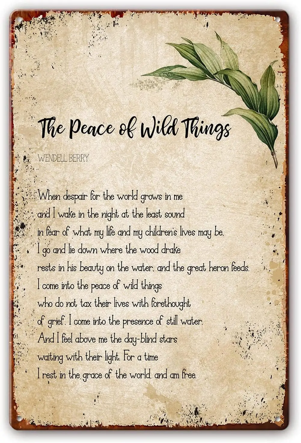 Letrero de Metal Vintage con Poema 'The Peace of Wild Things', Arte de Pared, Pósteres de Poesía para Baño, Decoración Moderna para Dormitorio, Estética