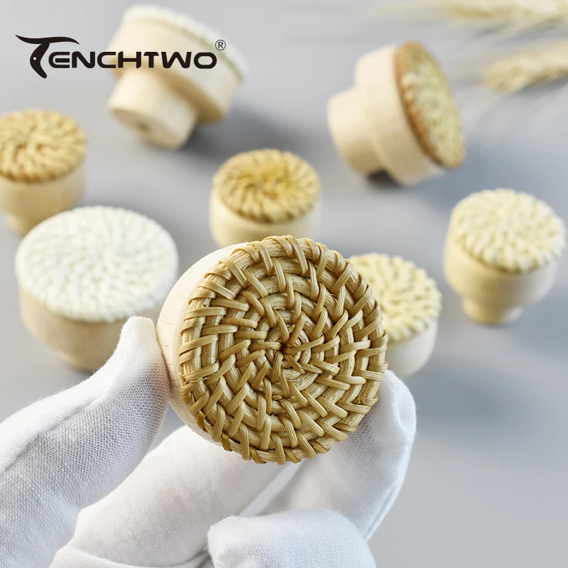 TENCHTWO-Tirador de armario de cocina de haya de ratán de 30mm/40mm, tirador de cajón de tocador, tirador de madera para armario de zapatos, tirador de puerta, tirador redondo estilo bohemio