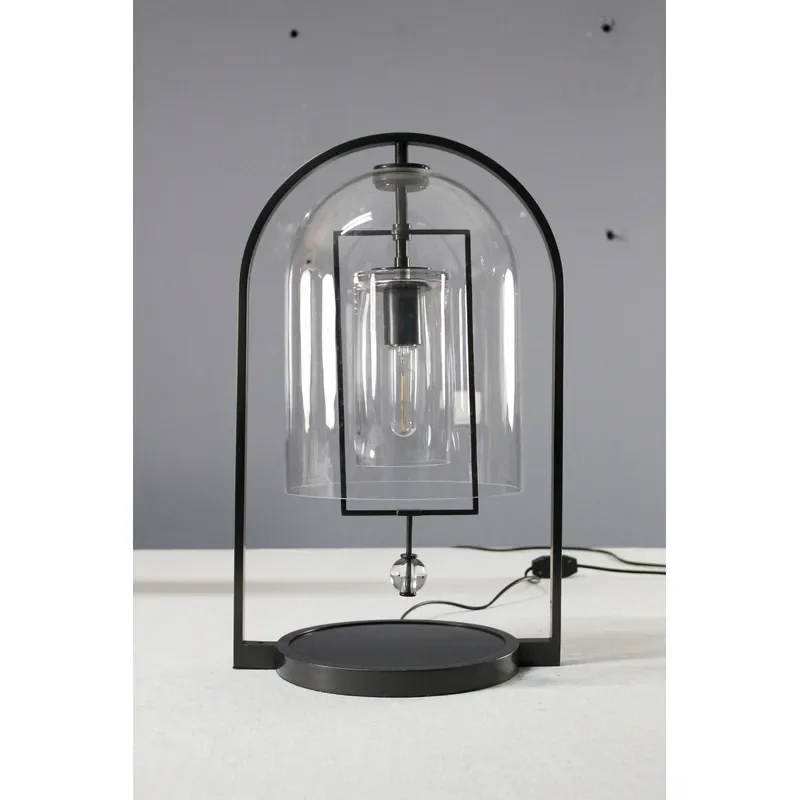 Minimalist Modern Glass Cloche Reading Lampshade Bedside Metal Black Crystal Ball Desk Lighting Brass LED Table