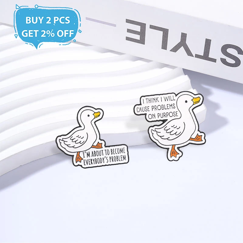Cute Cartoon Duck Badge Cause Problems On Purpose Enamel Pins Fashion Lapel Brooches Backpack Clothes Jewelry Gift for Friends