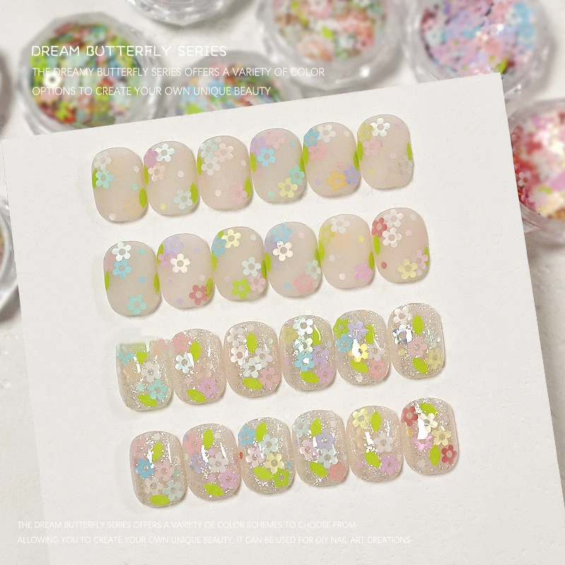 الترتر مسمار الفن الديكور ، مانيكير نصائح سحر للنساء 1 جرة الجوف خارج الزهور مسمار الفن بريق رقائق صغيرة تألق مسمار