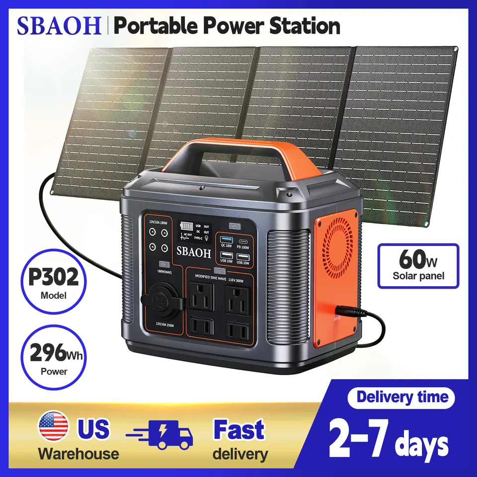 300W 296Wh Portable Power Station with Solar Panel, 80,000mAh
