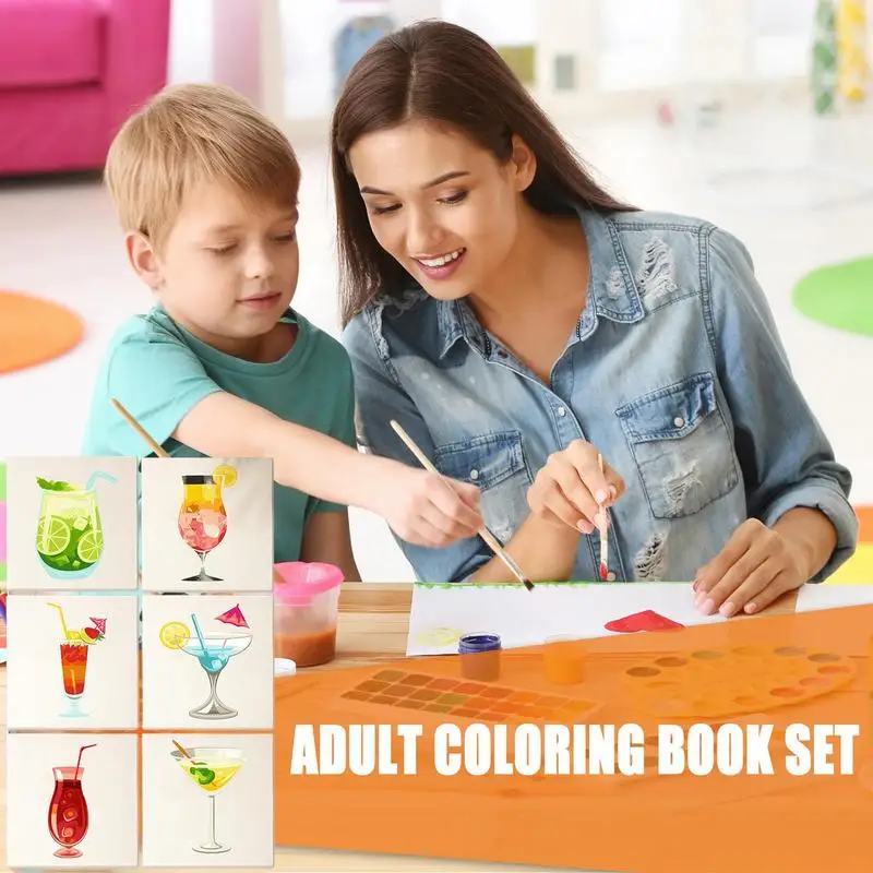 6 ชิ้น Easy Paint By Numbers Kit สําหรับผู้ใหญ่ค็อกเทลภาพวาดสีน้ํามันประกอบด้วยแปรงและสีอะคริลิคสําหรับห้องเรียนกิจกรรม