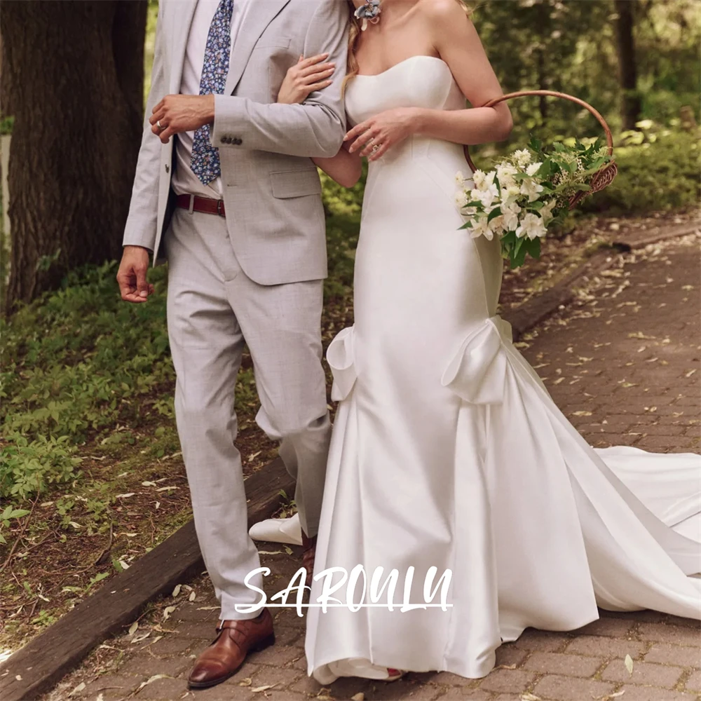 

Chic Satin Wedding Dress For Bridal 2025 Long Sheath Simple Bride Dresses Customized Strapless Cheap Stylish Bridal Gown