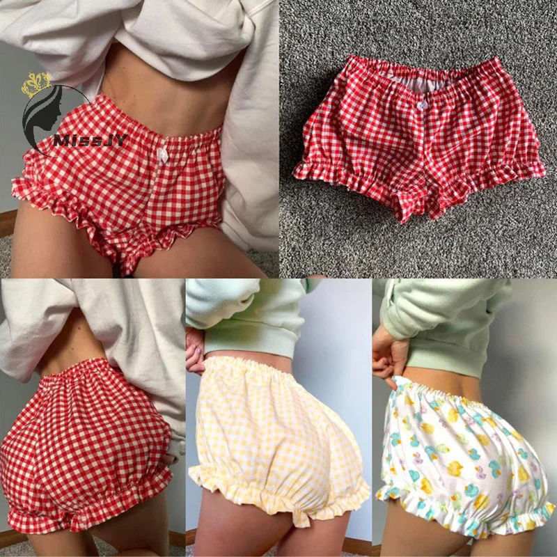 

Kawaii Y2k Aesthetic Plaid Shorts Womens Cute Bow Pajamas Lounge Short Pants Sleep Bottoms Elastic Waist Casual Ruched Sweatshor