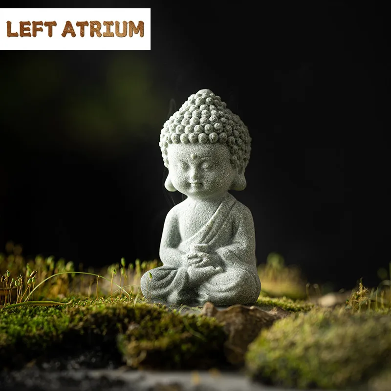 Chinese Green Sand Stone Tea Play Figurine Zen Mogao Grottoes Buddha Tea Pet Fish Tank Sculpture Landscape Desktop Decoration