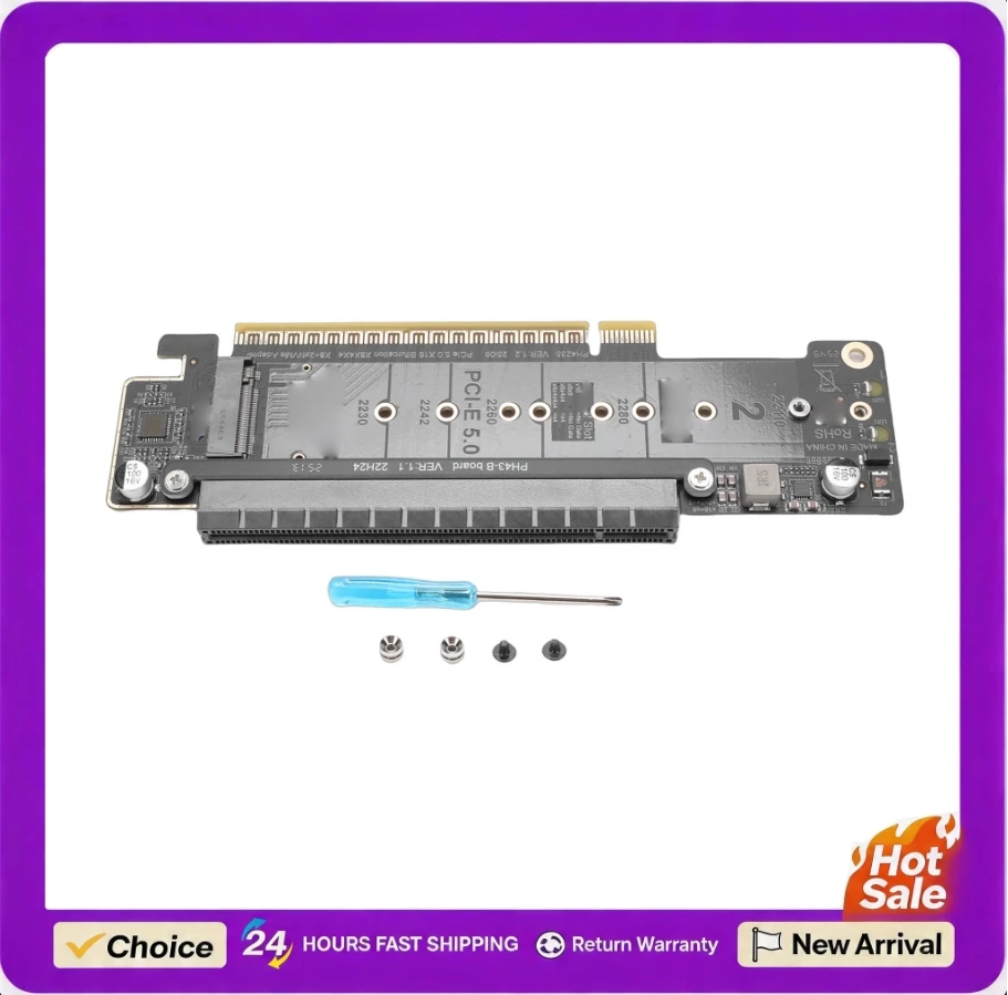 PCIe 5.0 X16 to Dual M.2 M Key Adapter Card Supports X8 X4 X4 Split for High Speed SSD Expansion M.2 PCIE NVMe Expansion Card