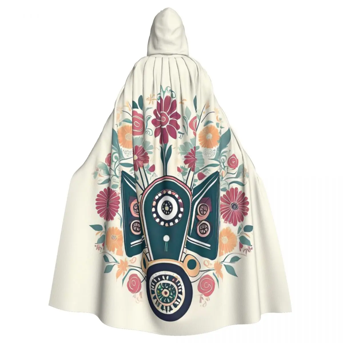 محرك السيارة خمر مع الزهور عباءة طويلة مقنعين الساحرة القرون الوسطى زي تأثيري كيب هالوين معطف الكبار للجنسين