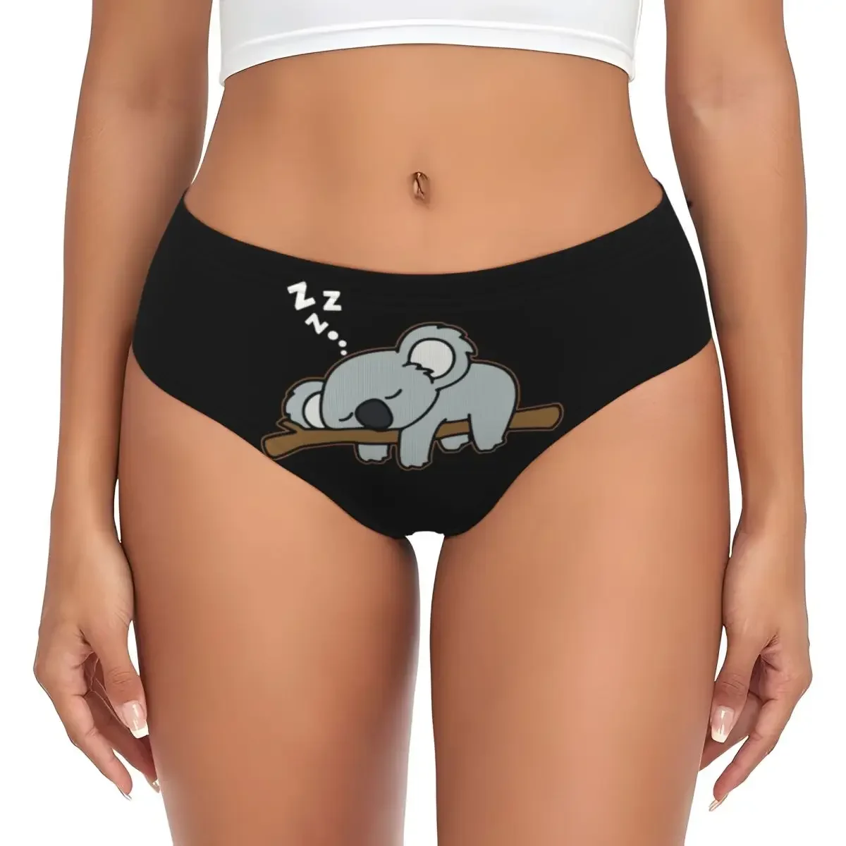 

Custom Cute Lazy Koala Bear Napping Brief Panties Womens Breathable Stretch Zoo Animal Underwear