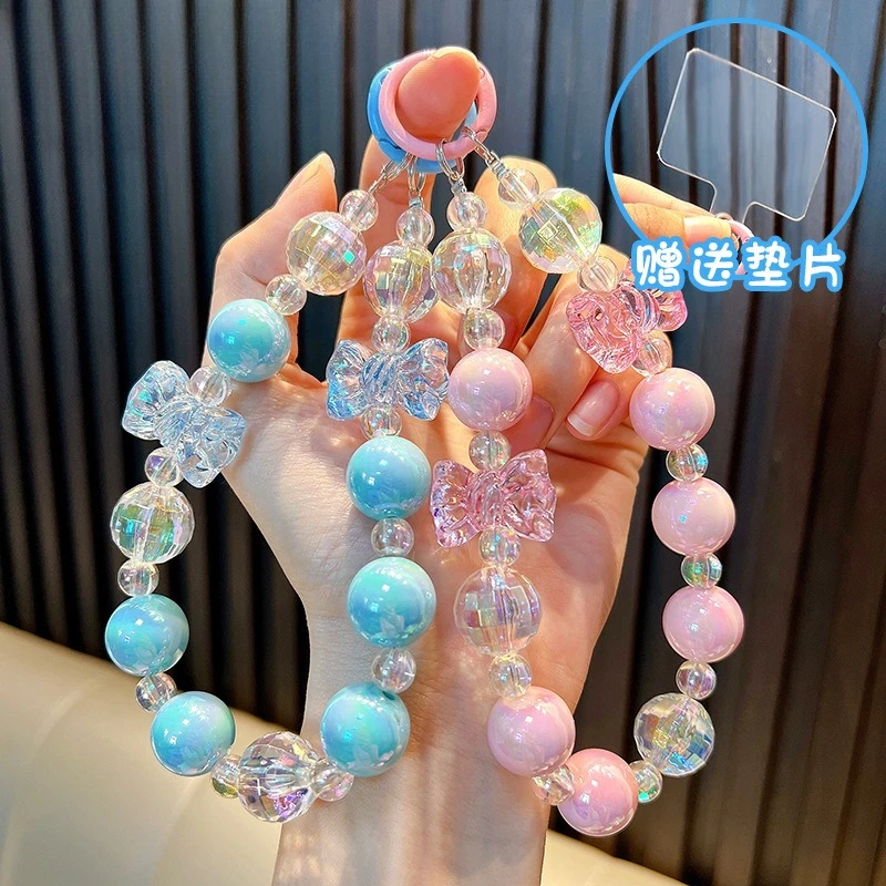

Sweet Candy Color Mobile Phone Chain Cute Bow Beaded Cellphone Pendant Charms Cell Phone Case Anti-loss Lanyard Jewelry Gifts
